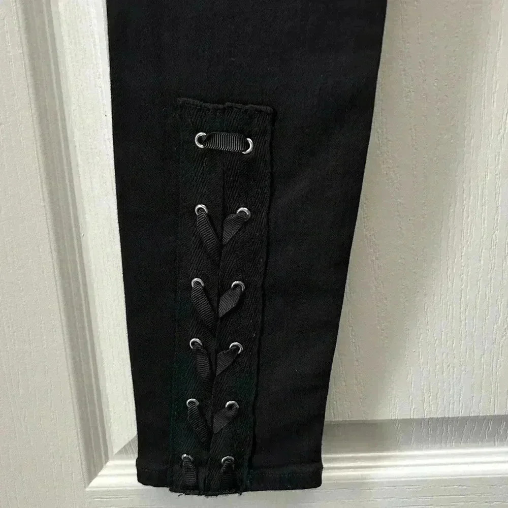 Topshop Moto Skinny Jeans Jamie High Rise Lace Up Ankle Crop Black Size 26 - Picture 10 of 16